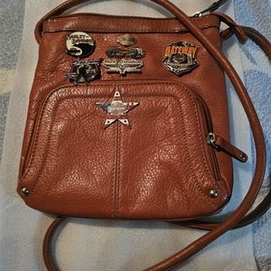 Harley Davidson collectible PINS on quality tumbled Leather crossbody